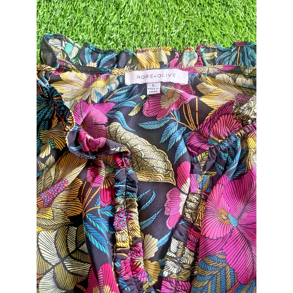 Rose & Olive Tropical Floral Boho Peasant Top - Large - Picture 3 of 7